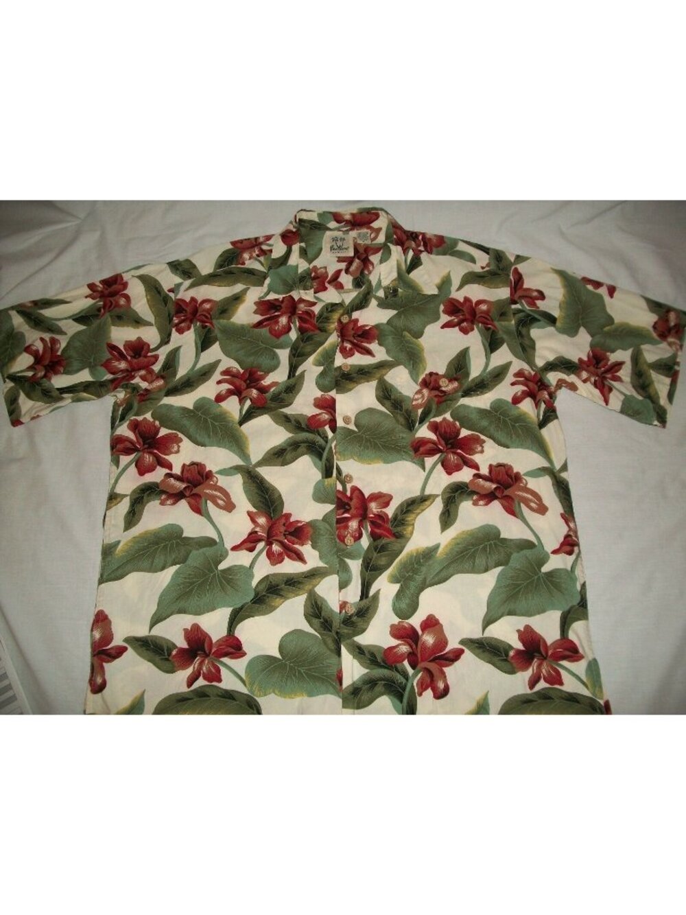 Pau Hana Floral Hawaii Men's Hawaiian Aloha Button Camp Shirt XL Red Green